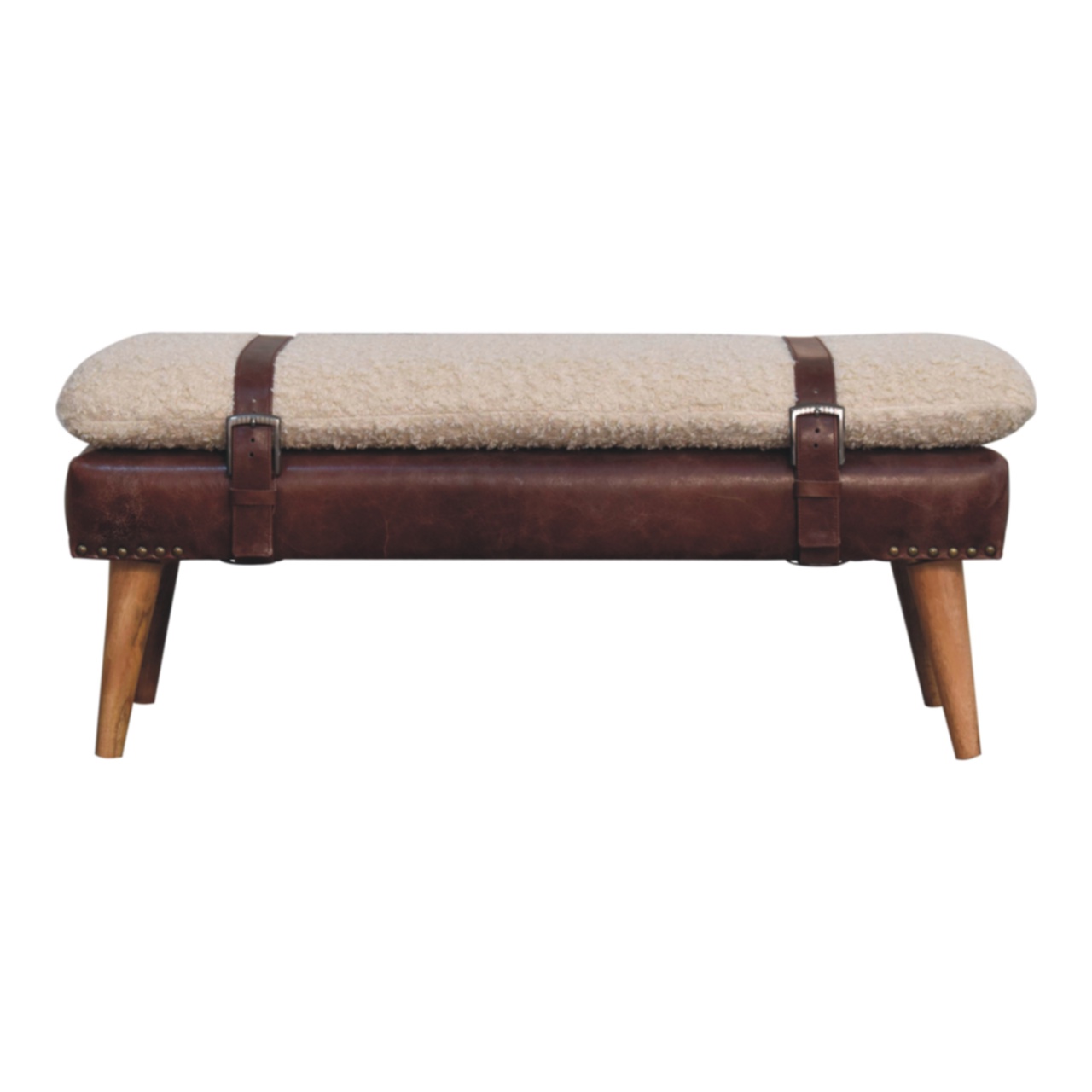 Brown Boucle Storage Bench - Nora Lane Home furniture - Solid wood, Upholstered - 39.37 x 17.72 x 9.84 in