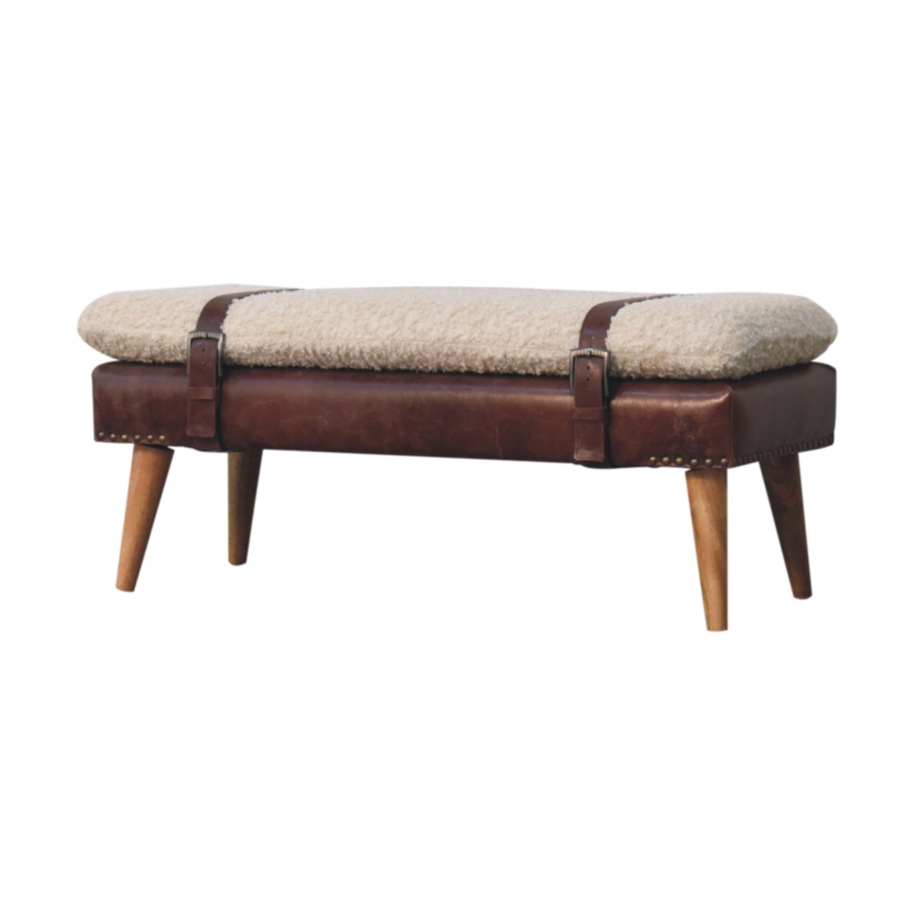 Brown Boucle Storage Bench - Nora Lane Home furniture - Solid wood, Upholstered - 39.37 x 17.72 x 9.84 in