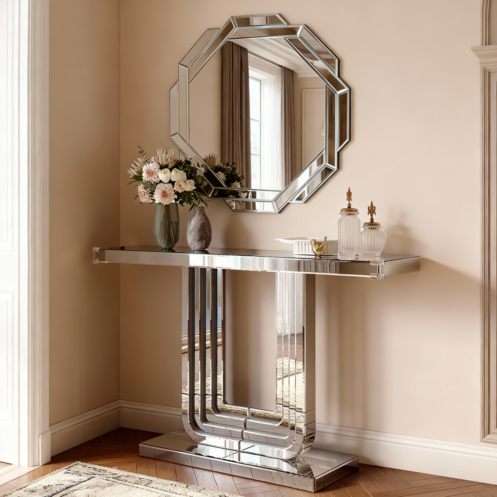 Silver Wall Mirror - Nora Lane Home furniture - Glass detail - 35.03 x 35.03 x 3.93 in